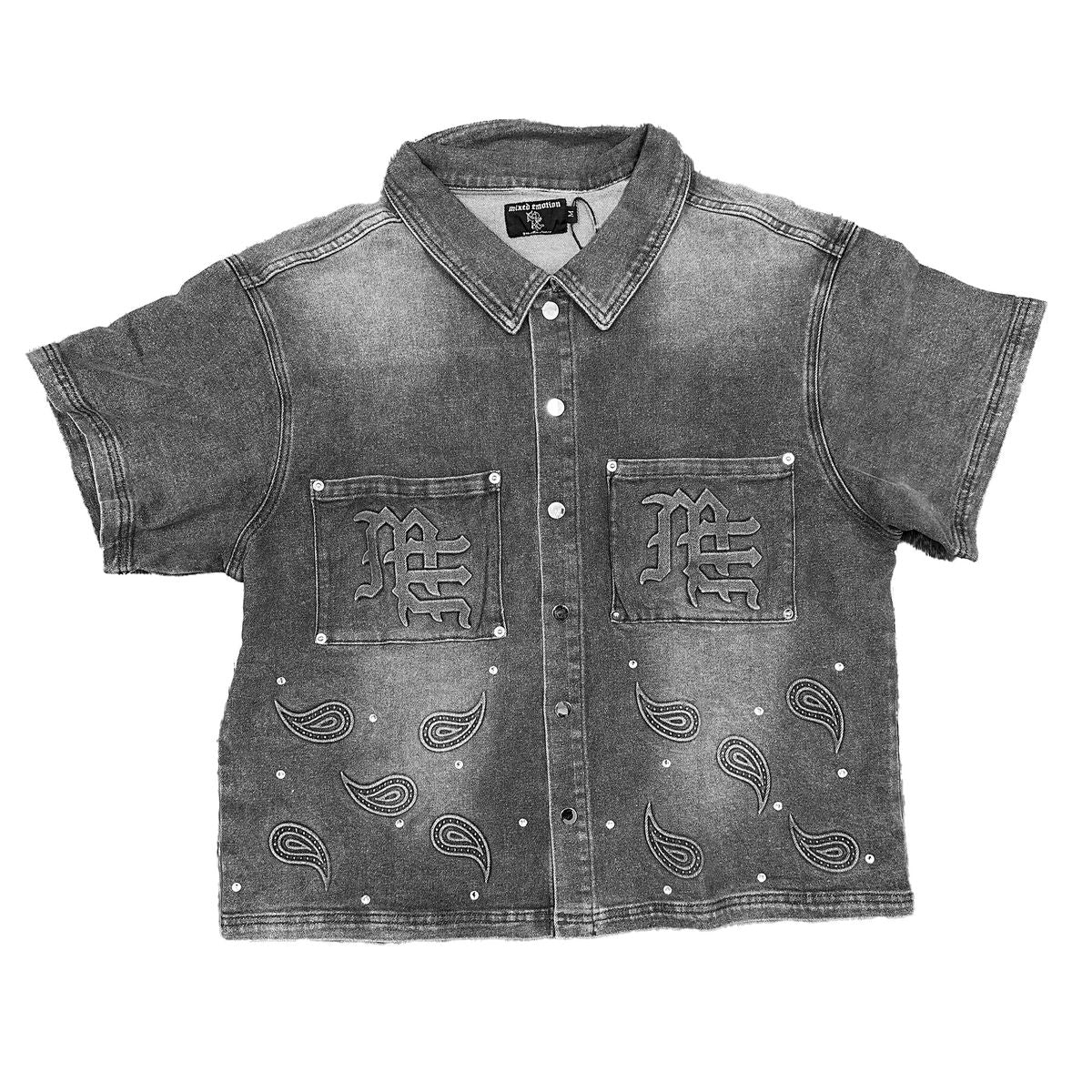 Mixed Emotion "Paisley" Denim Button Up Black