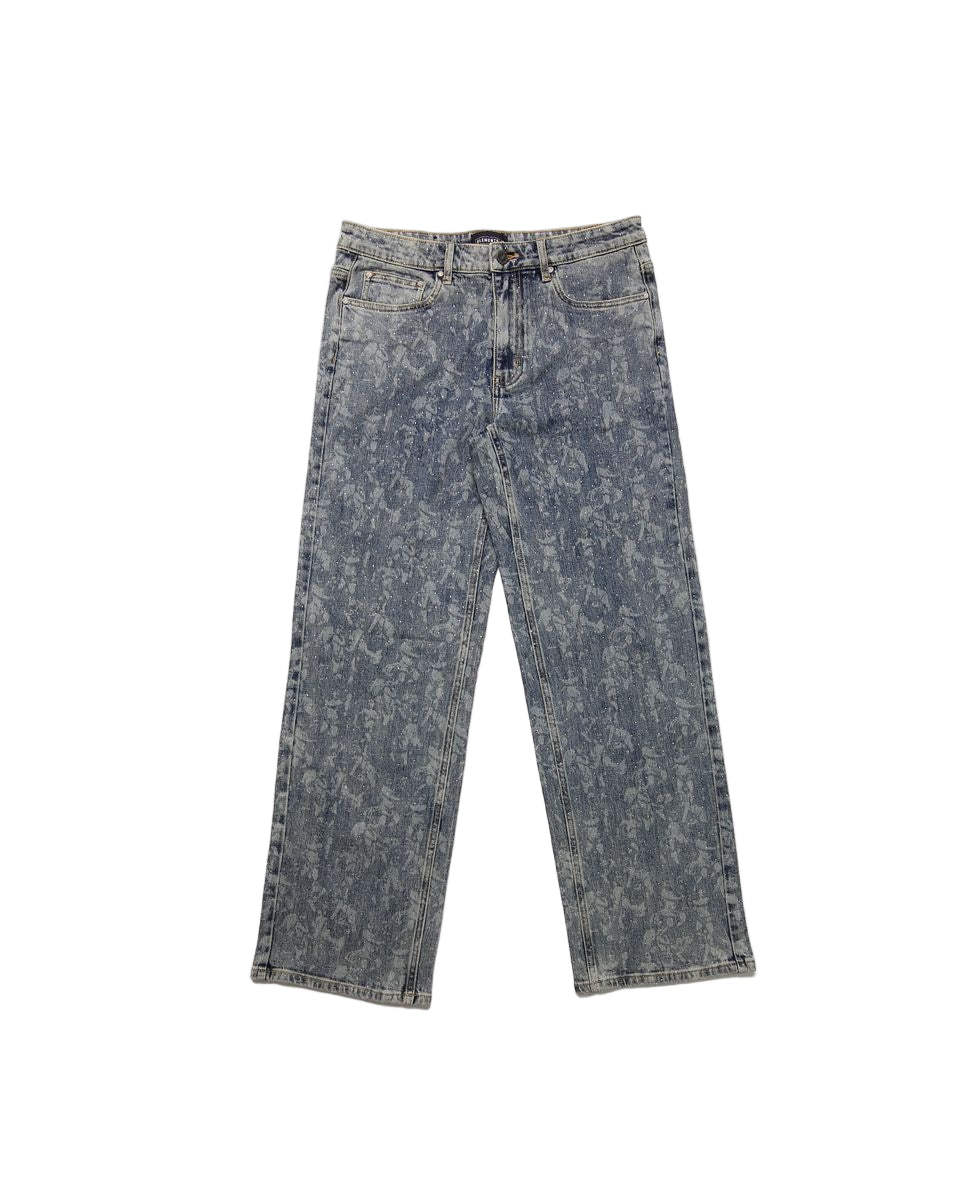 Elements of Art "Angel" Rhinestone Relaxed Pants Light Indigo