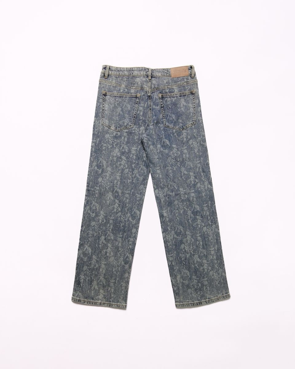 Elements of Art "Angel" Rhinestone Relaxed Pants Light Indigo