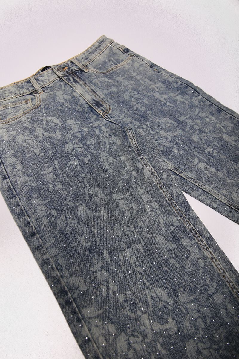 Elements of Art "Angel" Rhinestone Relaxed Pants Light Indigo