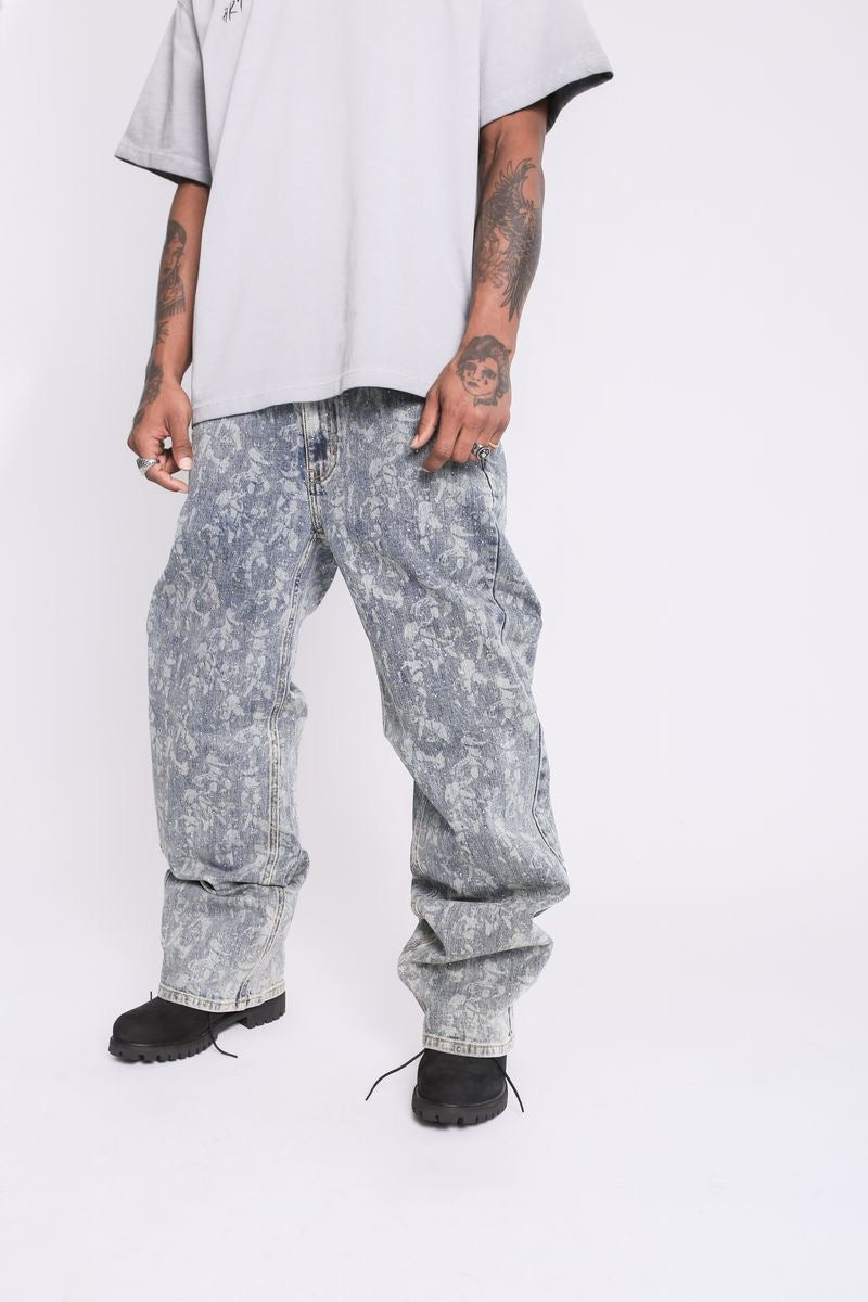 Elements of Art "Angel" Rhinestone Relaxed Pants Light Indigo
